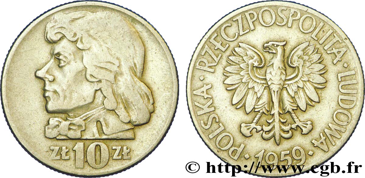 POLOGNE 10 Zlotych aigle / Tadeusz Kosciuszko, chef de l’insurrection polonaise de 1794 1959  TTB 