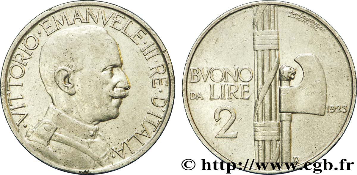 ITALY Bon pour 2 Lire (Buono da Lire 2) Victor Emmanuel III / faisceau de licteur 1923 Rome - R AU 