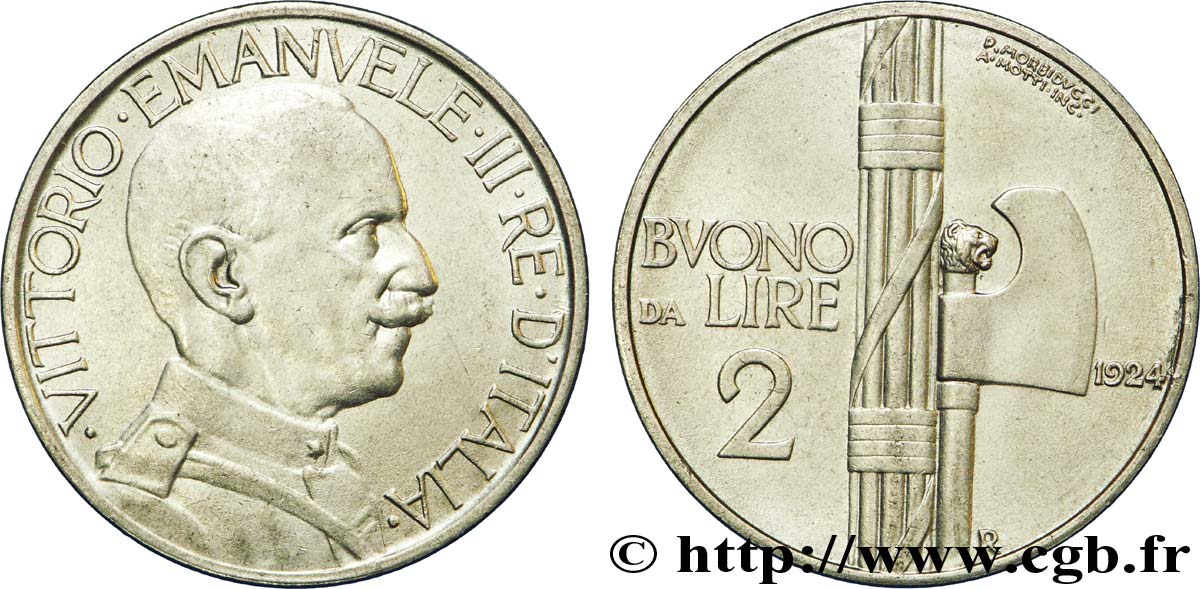 ITALIE Bon pour 2 Lire (Buono da Lire 2) Victor Emmanuel III / faisceau de licteur 1924 Rome - R SUP 