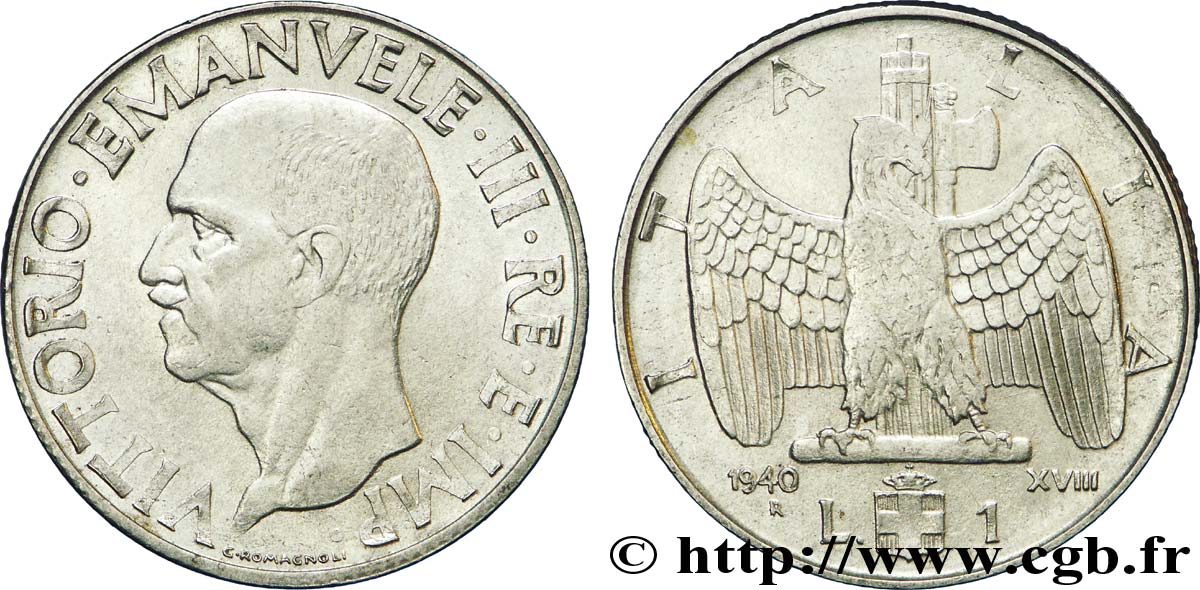 ITALIA 1 Lira Victor-Emmanuel III an XVIII 1940 Rome - R EBC 
