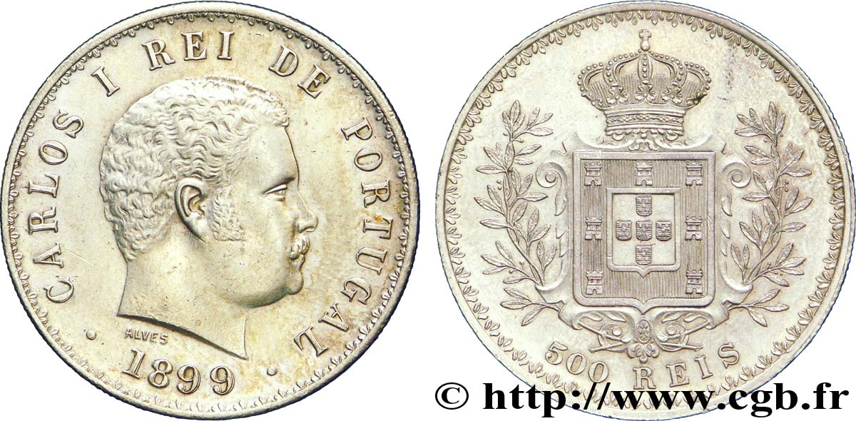 PORTUGAL 500 Réis Charles II (Carlos) / emblème 1899  SUP 