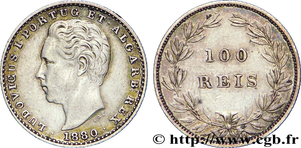PORTUGAL 100 Réis Louis Ier 1880  TTB+ 