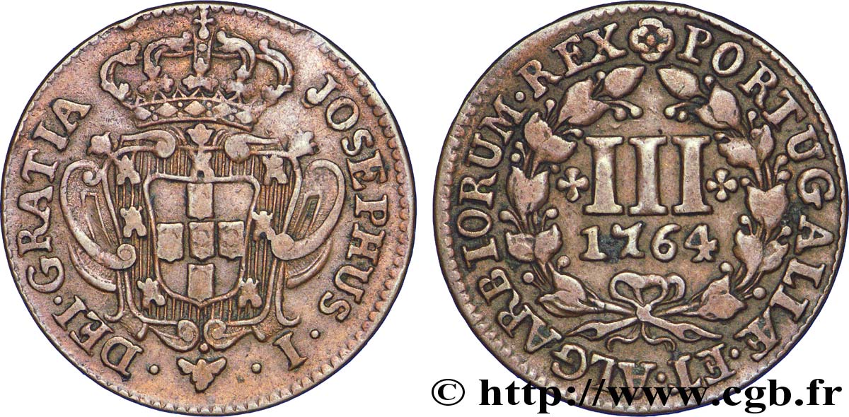 PORTUGAL 3 (III) Réis frappe au nom de Joseph Ier (José) 1764 TTB