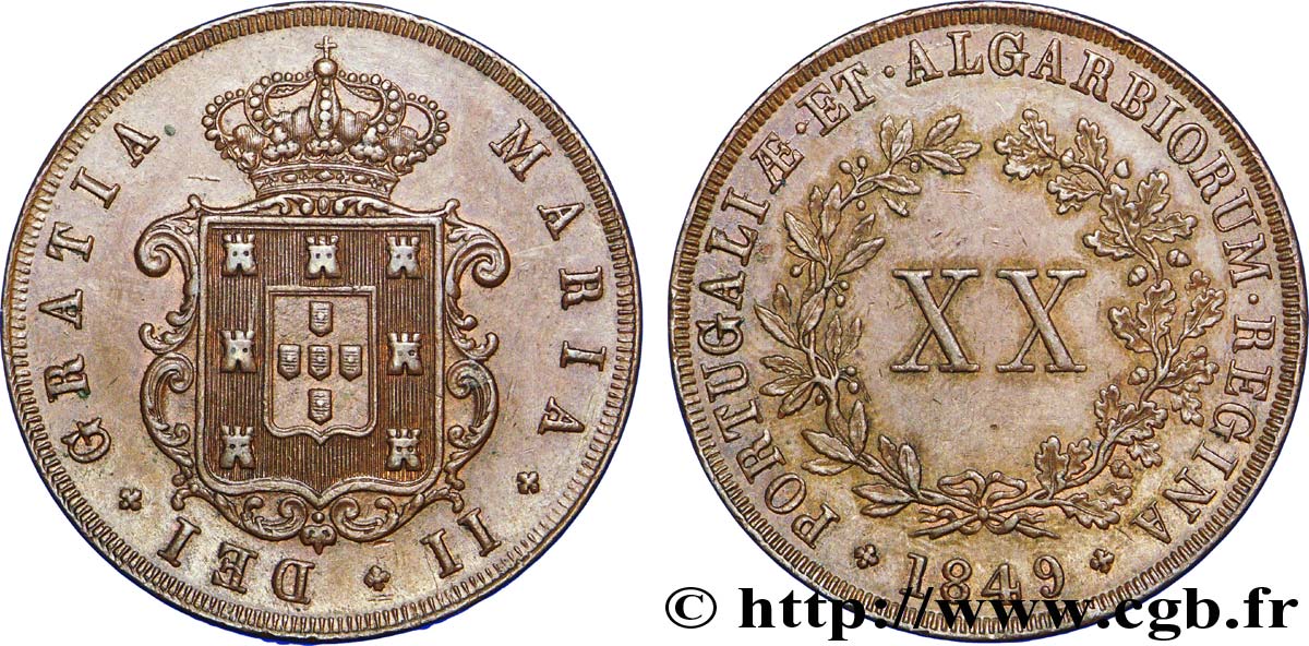 PORTUGAL 20 Réis au nom de Marie II (Maria) 1849  SUP 