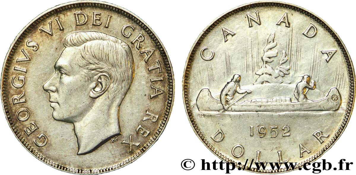 CANADA 1 Dollar Georges VI / canoe et indiens 1952  TTB 
