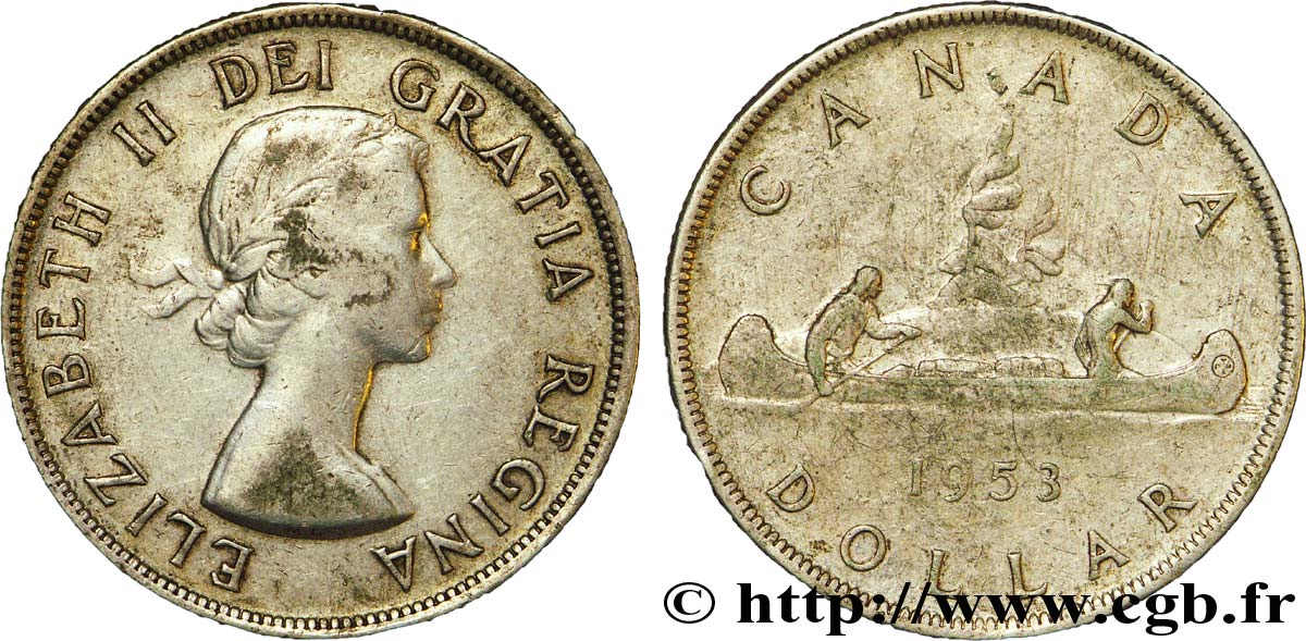 CANADA 1 Dollar Elisabeth II / canoe et indiens 1953  TB 