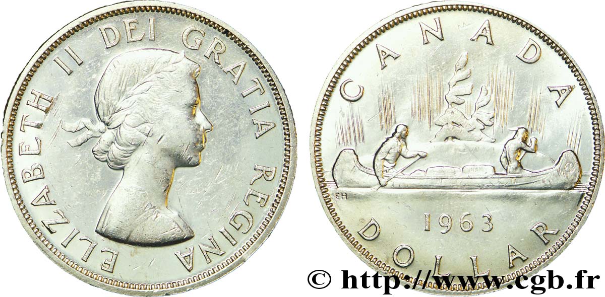 CANADA 1 Dollar Elisabeth II / canoe avec indien 1963  TTB 