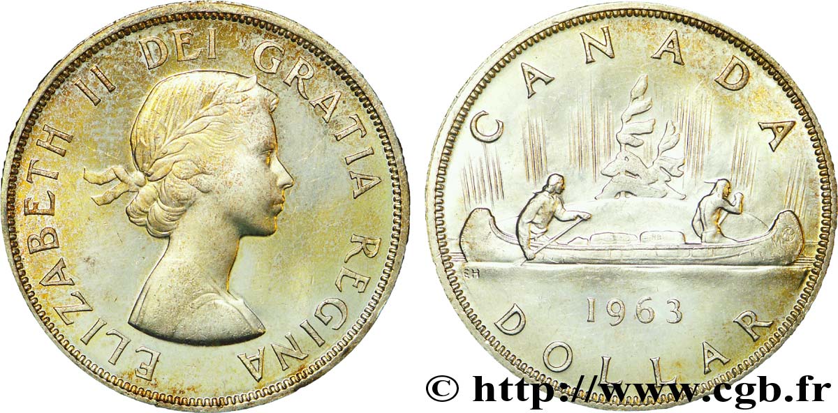 CANADA 1 Dollar Elisabeth II / canoe avec indien 1963  SUP 