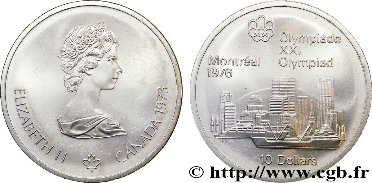 CANADA 10 Dollars JO Montréal 1976 “skyline” de Montréal / Elisabeth II 1973  SUP 