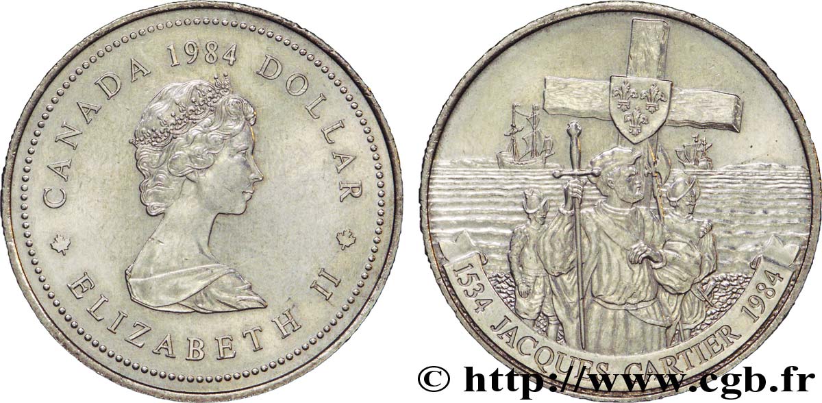 CANADA 1 Dollar Elisabeth II / 400e anniversaire de l’arrivée de Jacques Cartier 1984  SUP 
