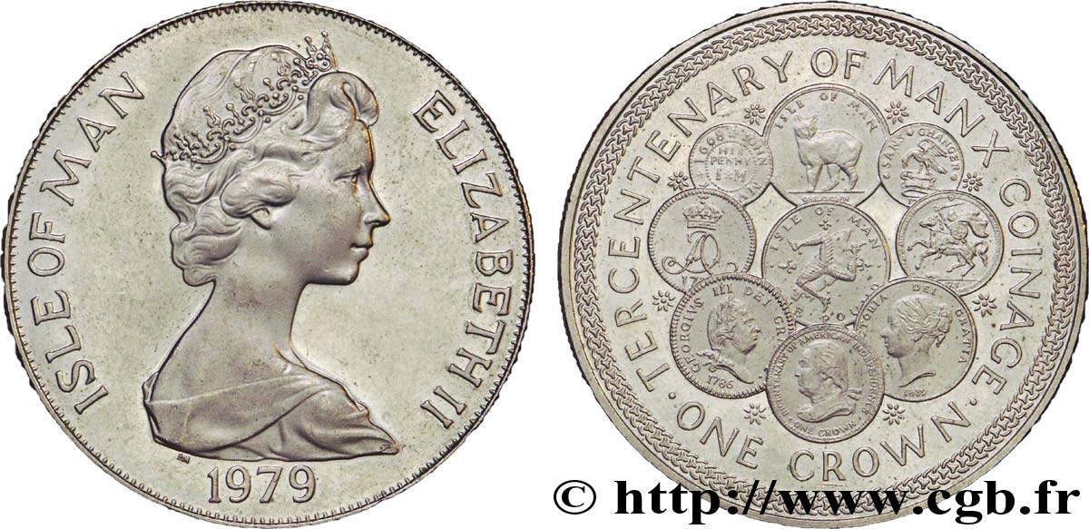 ÎLE DE MAN 1 Crown tricentenaire du monnayage de l’Île de Man / Elisabeth II / différents types monétaires 1979  SUP 