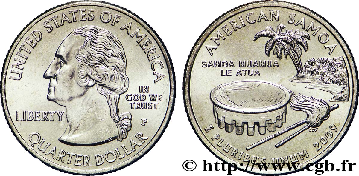 UNITED STATES OF AMERICA 1/4 Dollar Samoa américaines : tanoa, fue et To oto o 2009 Philadelphie - P MS 