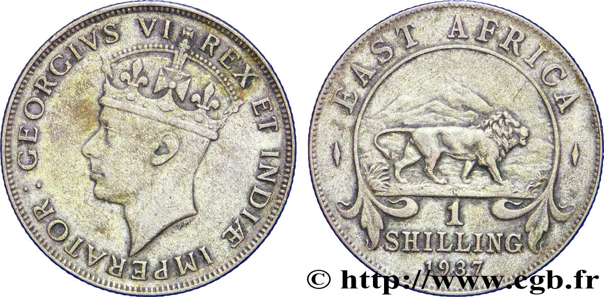 AFRIQUE DE L EST 1 Shilling Georges VI / lion 1937 Heaton - H TB+ 