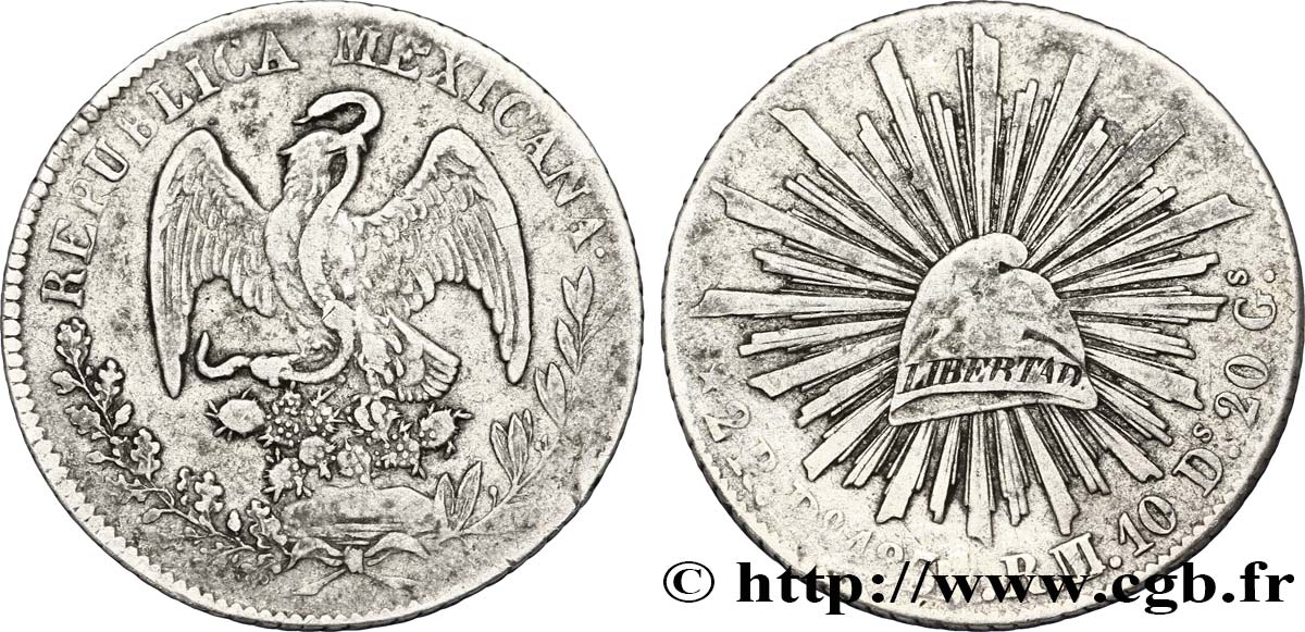 MEXIKO 2 Reales aigle / bonnet phrygien RM/RL 1835/4 1835 Durango - D° SS 