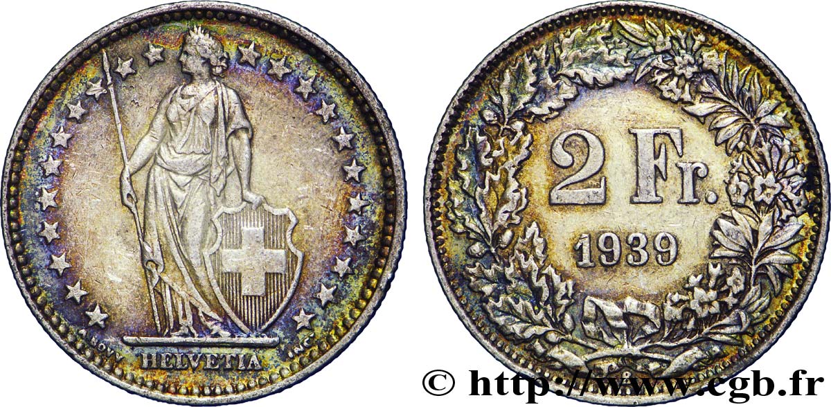 SUISSE 2 Francs Helvetia 1939 Berne - B TTB+ 