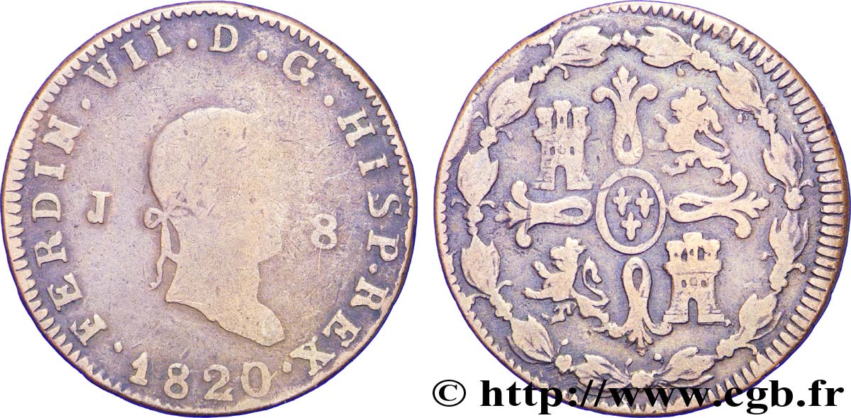 ESPAGNE 8 Maravedis Ferdinand VII 1820 Jubia B+ 