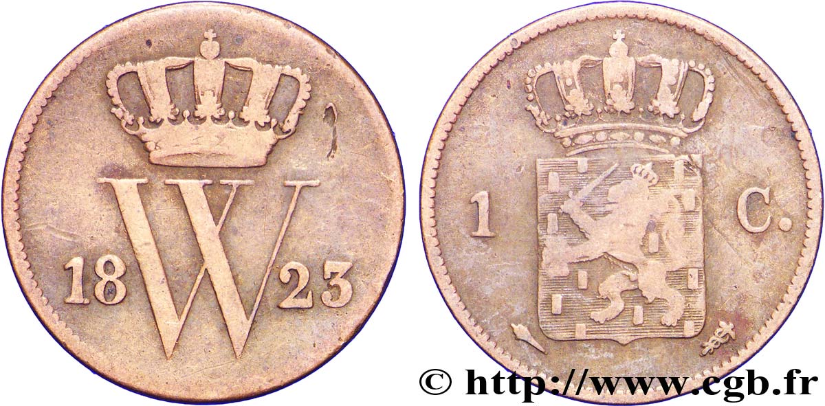 PAYS-BAS 1 Cent  emblème monogramme de Guillaume Ier 1823 Utrecht TB 