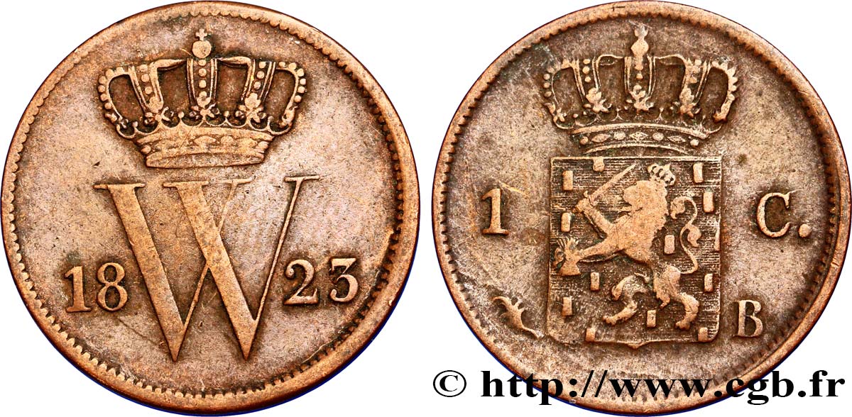 PAYS-BAS 1 Cent  emblème monogramme de Guillaume Ier 1823 Bruxelles TB 