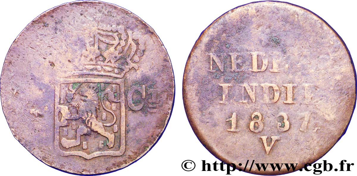 INDES NEERLANDAISES 2 Cents (Double Duit) aux armes d’Utrecht pour Sumatra 1837  B+ 
