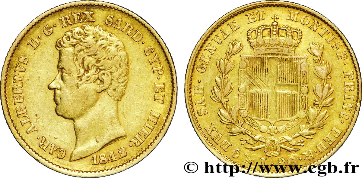 ITALIE - ROYAUME DE SARDAIGNE 20 Lire Charles-Albert roi de Sardaigne 1842 Gênes TTB 
