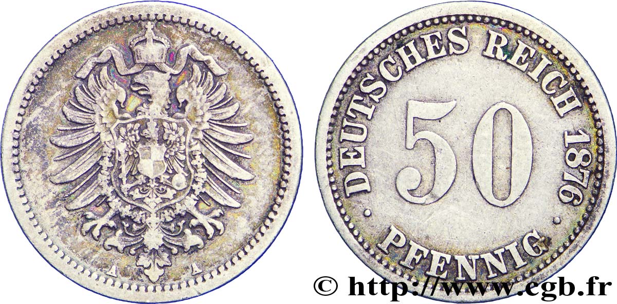 ALLEMAGNE 50 Pfennig Empire aigle impérial 1876 Berlin TTB 