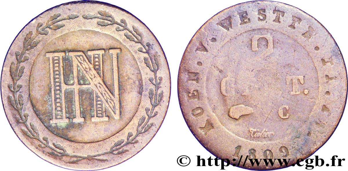 ALLEMAGNE - ROYAUME DE WESTPHALIE 2 Cent. monogramme de Jérôme Napoléon 1809 Cassel - C TB 