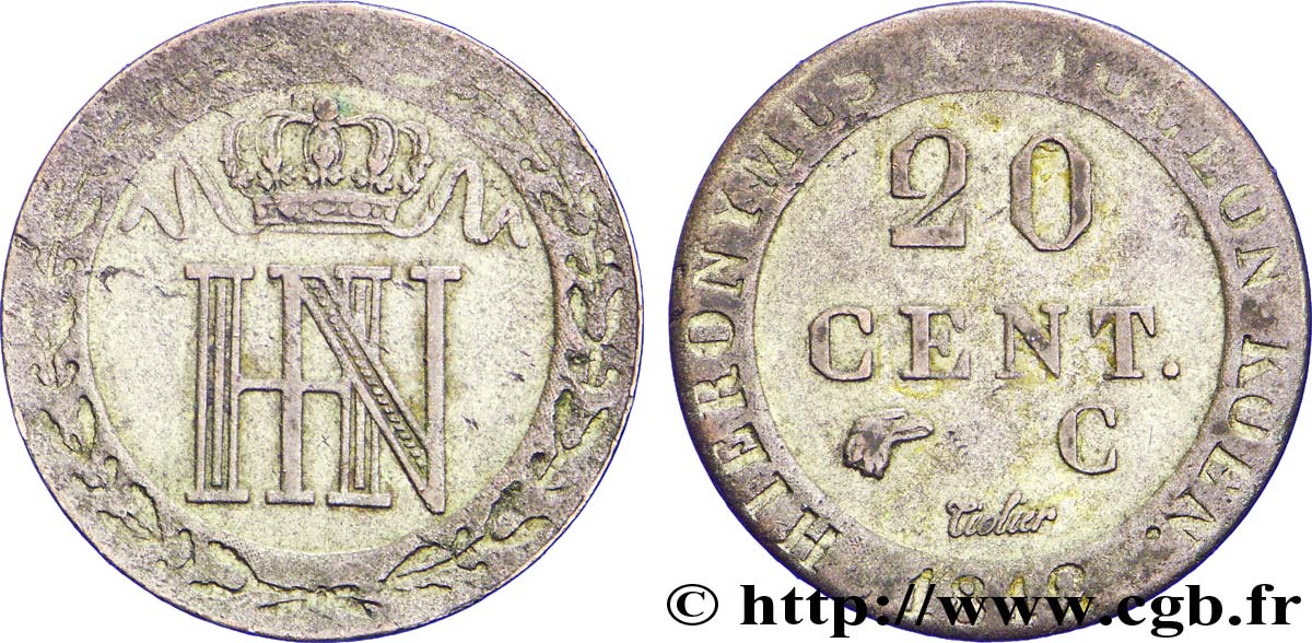 ALLEMAGNE - ROYAUME DE WESTPHALIE 20 Cent. monogramme de Jérôme Napoléon 1812 Cassel - C TTB 