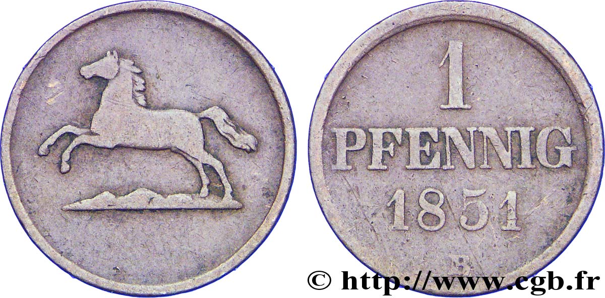 ALLEMAGNE - BRUNSWICK 1 Pfennig type au cheval bondissant 1851 Brunswick - B  TB 
