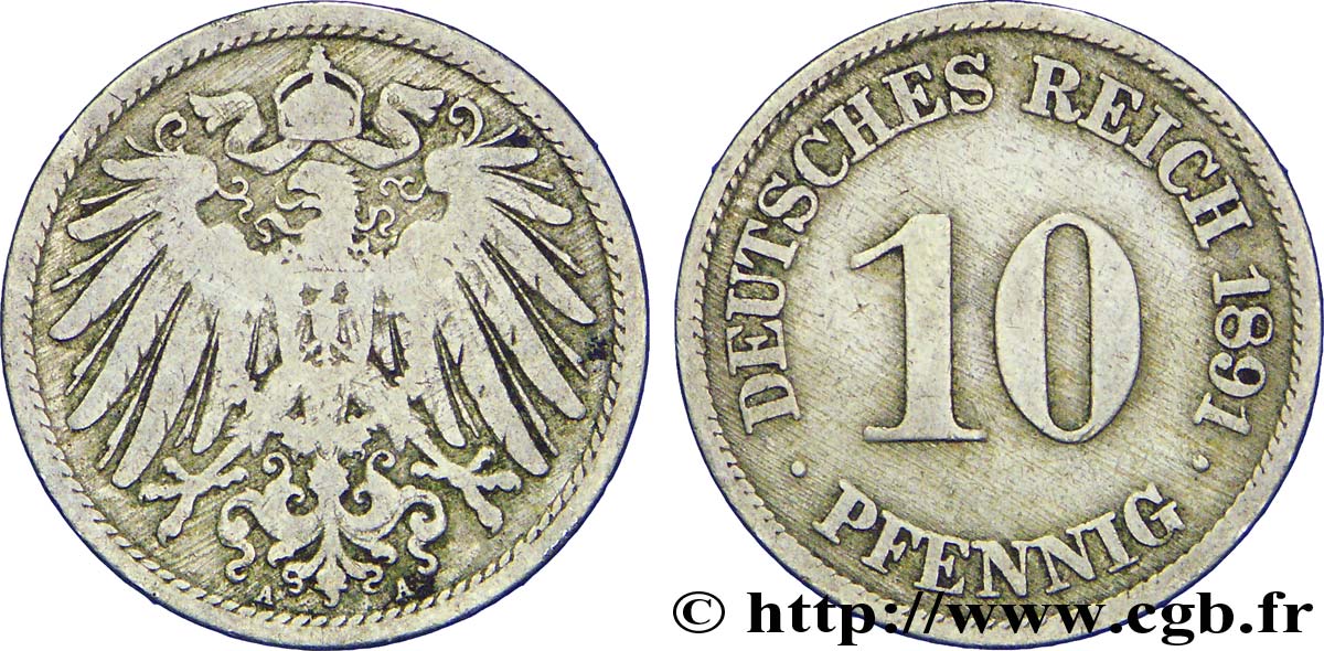 ALLEMAGNE 10 Pfennig aigle héraldique 1891 Berlin TB 