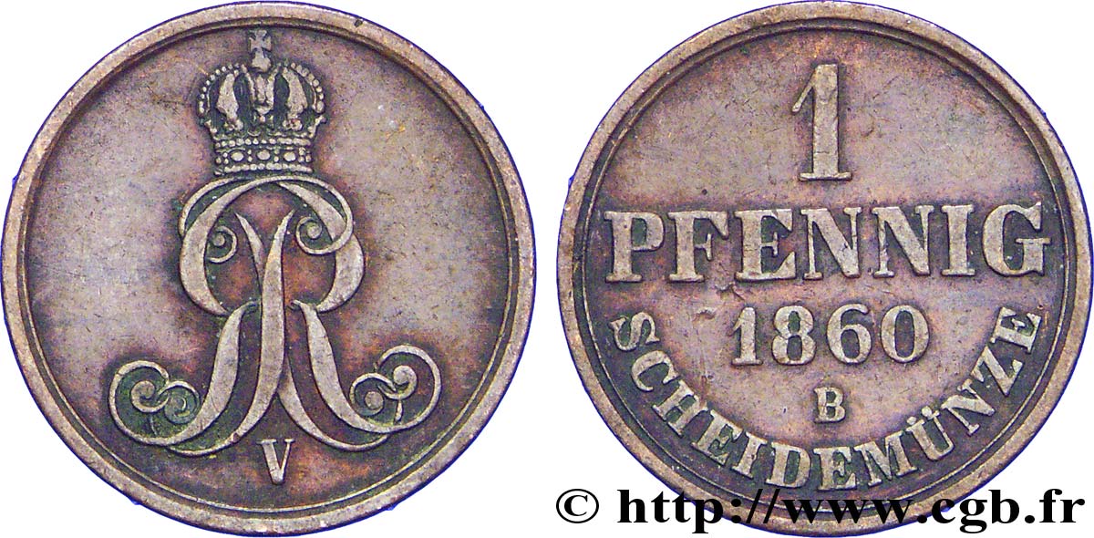 ALLEMAGNE - HANOVRE 1 Pfennig Royaume de Hanovre monograme GR (roi Georges V) 1860 Hanovre TTB 