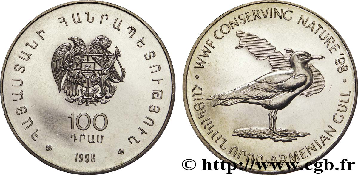 ARMÉNIE 100 Dram conservation de la nature WWF : emblème / goéland d’Arménie 1998  SPL 