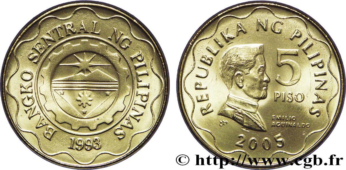 PHILIPPINES 5 Pisos sceau de la Banque Centrale des Philippines / Emilio Aguinaldo 2005  MS 