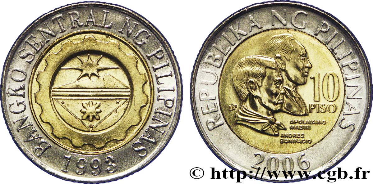 PHILIPPINEN 10 Pisos sceau de la Banque Centrale des Philippines / Apolinario Marini et Andres Bonifacio 2006  fST 