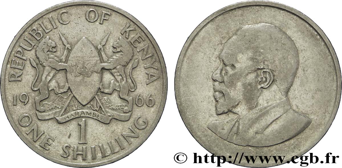 KENYA 1 Shilling emblème Mzee Jomo Kenyatta 1966  TB 