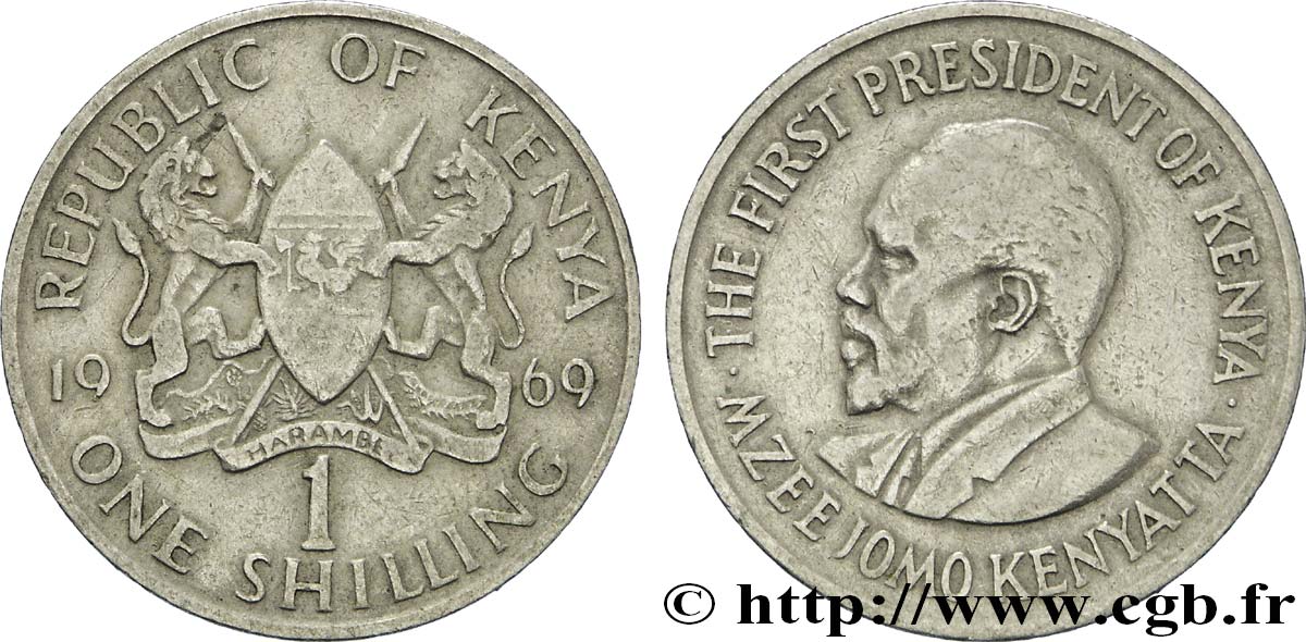 KENYA 1 Shilling emblème Mzee Jomo Kenyatta 1969  TB 