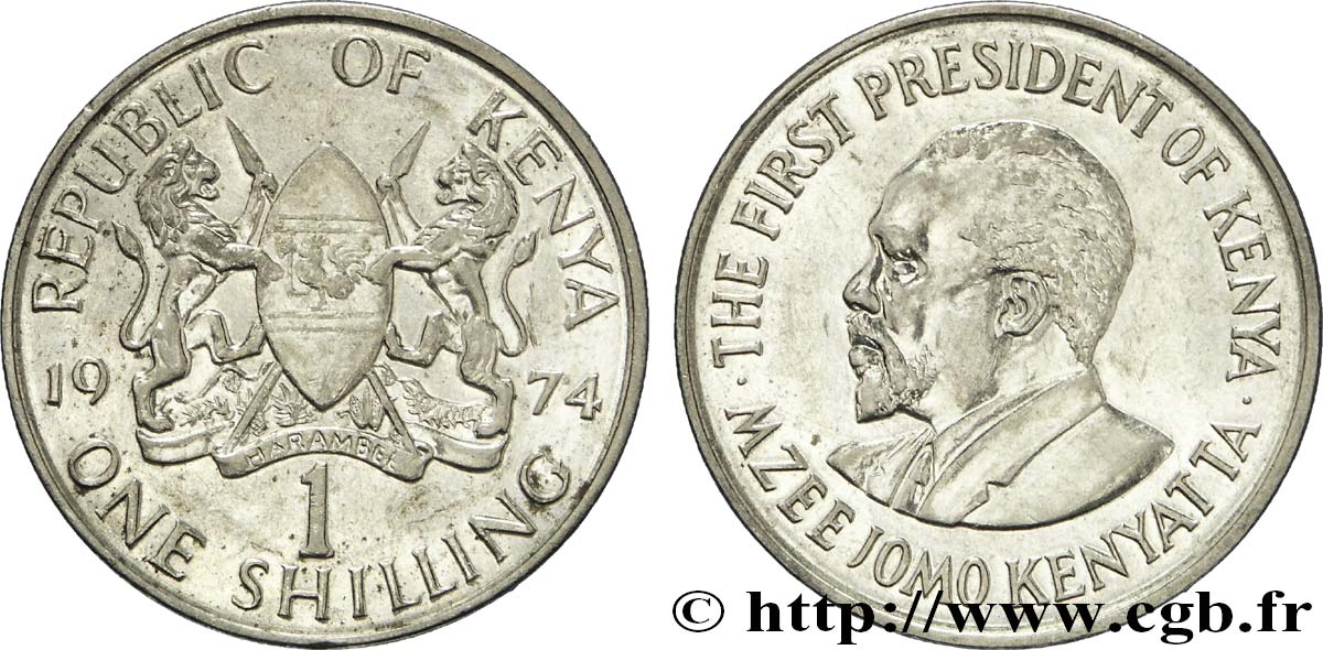 KENYA 1 Shilling emblème / Mzee Jomo Kenyatta 1974  SUP 