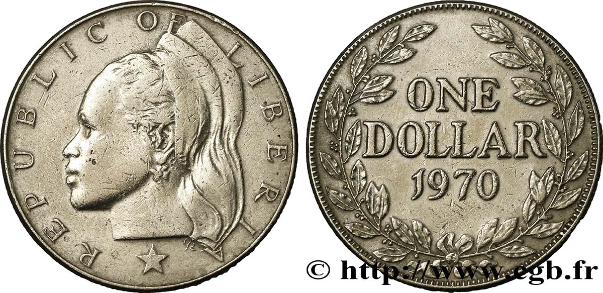 LIBERIA 1 Dollar femme avec coiffe 1970  TB+ 