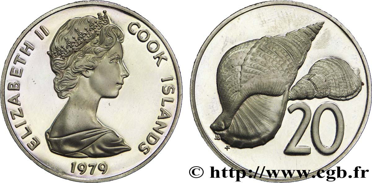 ÎLES COOK  20 Cents BE (proof) Elisabeth II / conches 1979 Franklin Mint SPL 