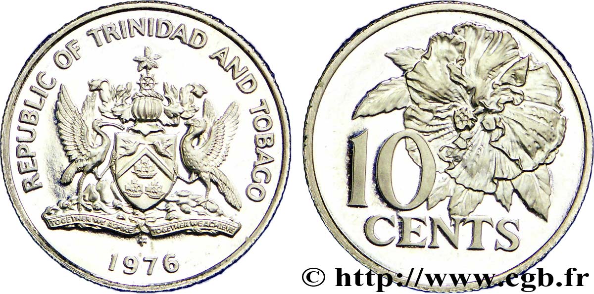 TRINIDAD et TOBAGO 10 Cents BE (proof) emblème / hibiscus 1976  SPL 