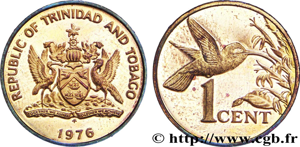 TRINIDAD et TOBAGO 1 Cent emblème / colibri 1976  SPL 