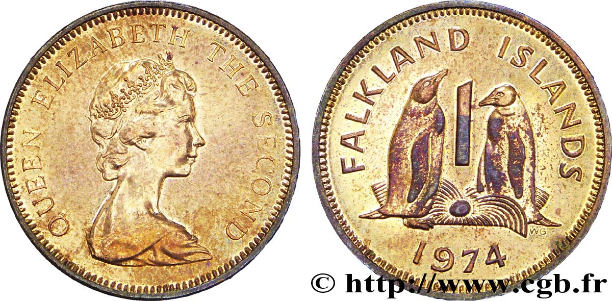 ÎLES FALKLAND 1 Penny Elisabeth II / pingouins 1974  SUP 