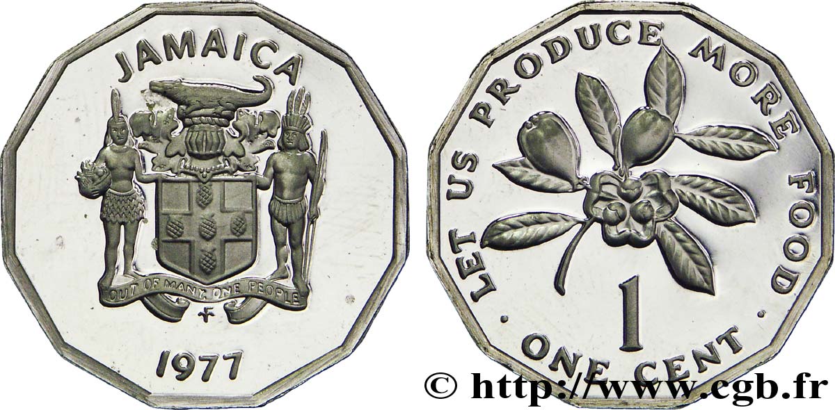 JAMAÏQUE 1 Cent BE (proof) armes / fleur de fruit de l’Aki (Blighia sapida) 1977  SPL 