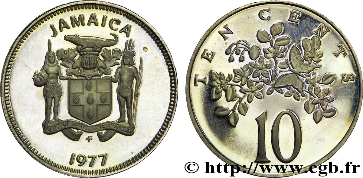 JAMAÏQUE 10 Cents BE (proof) armes / papillon sur rameau 1977  SPL 