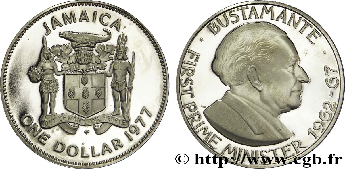 JAMAÏQUE 1 Dollar BE (proof) armes / Sir Alexander Bustamante 1977  SPL 