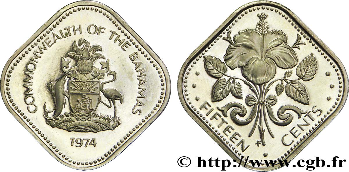 BAHAMAS 15 Cents emblème / fleur 1973  SPL 