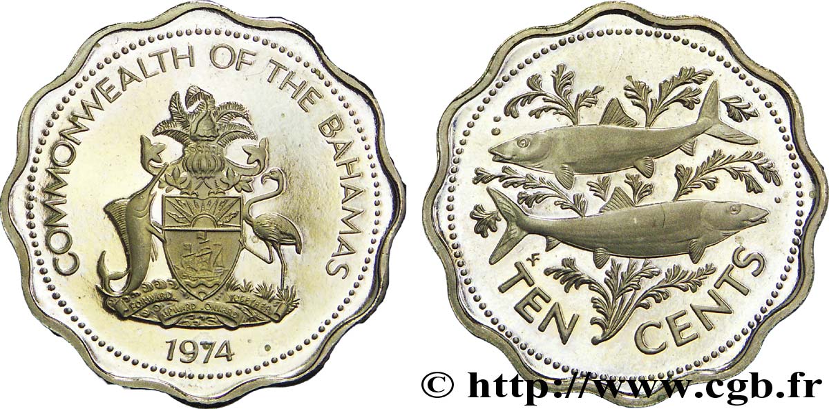 BAHAMAS 10 Cents emblème / bonefish 1974  SPL 