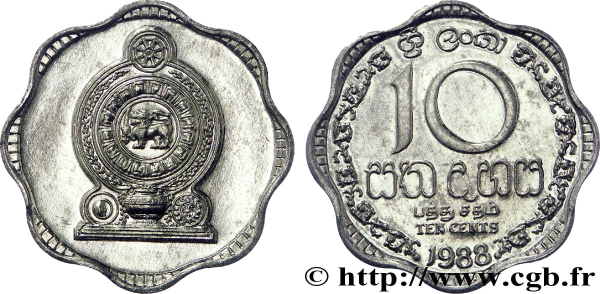 SRI LANKA 10 Cents emblème 1988  SUP 