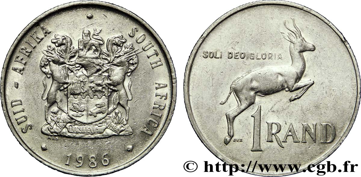 AFRIQUE DU SUD 1 Rand emblème/ springbok 1986  TTB+ 