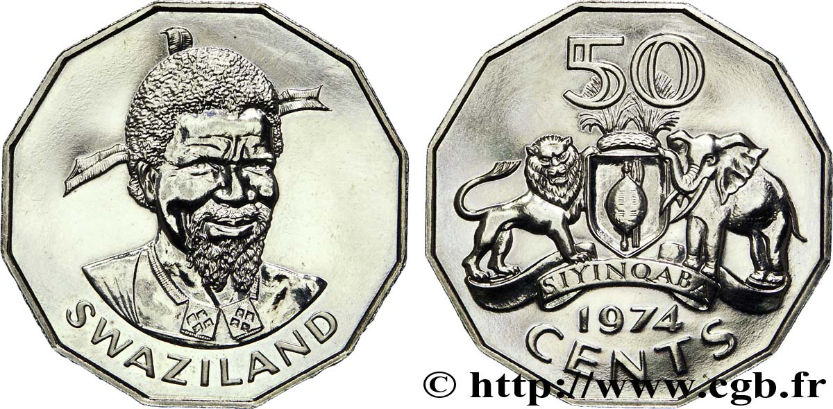 SWAZILAND 50 Cents Roi Msawati III / emblème national 1974  SUP 