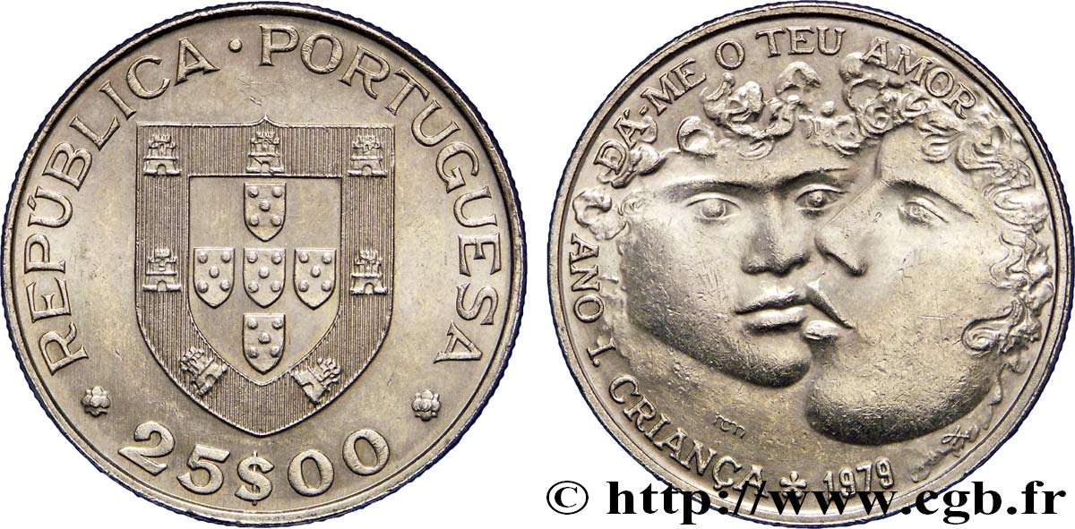 PORTUGAL 25 Escudos Année internationale de l’enfance : emblème / enfant 1979  SUP 